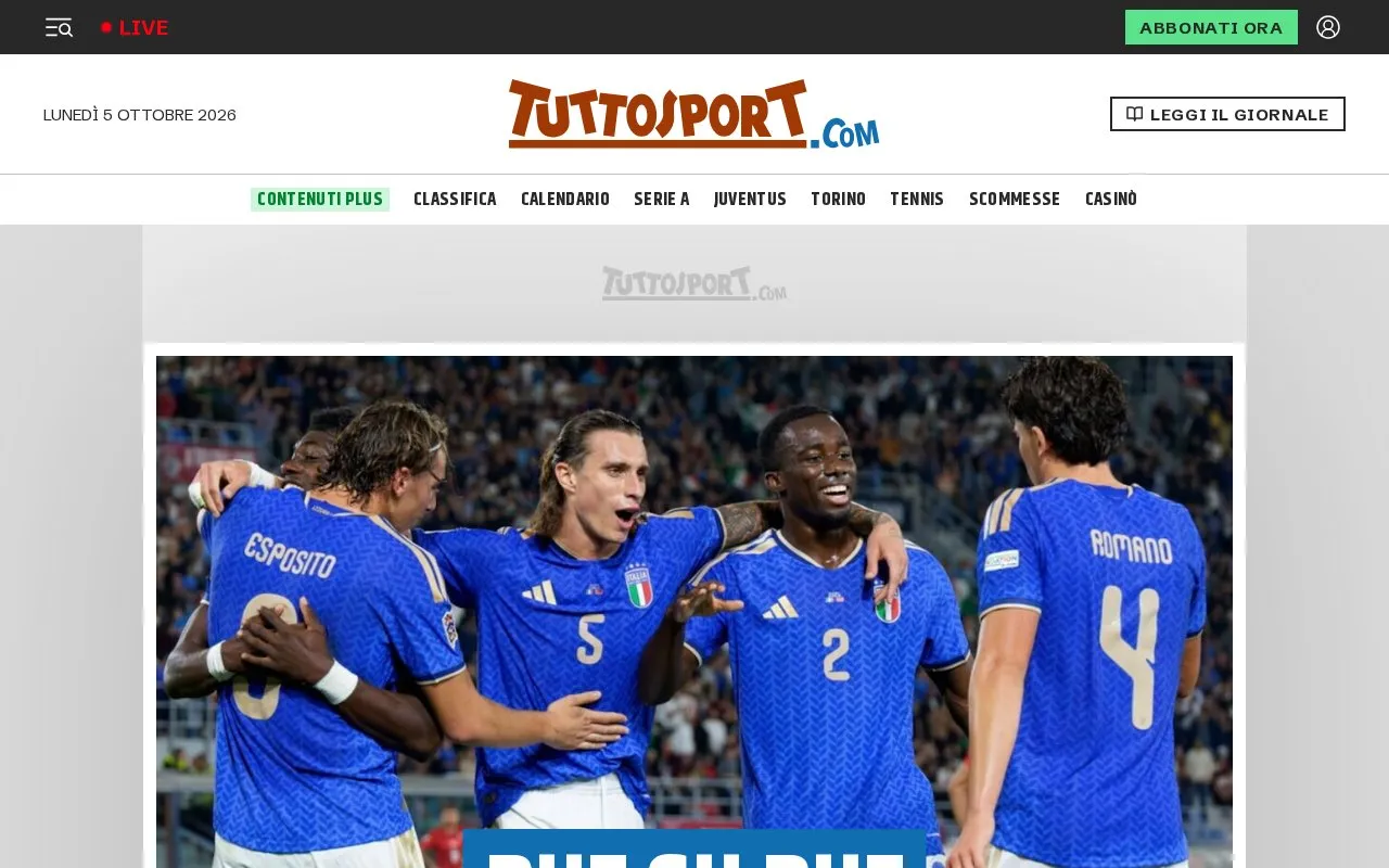 Tuttosport homepage screenshot