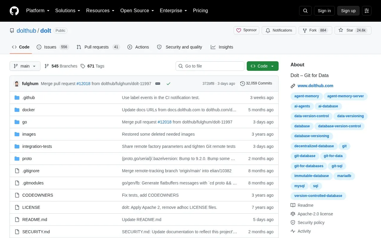Dolt homepage screenshot