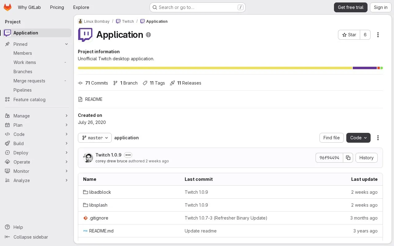Twitch App homepage screenshot