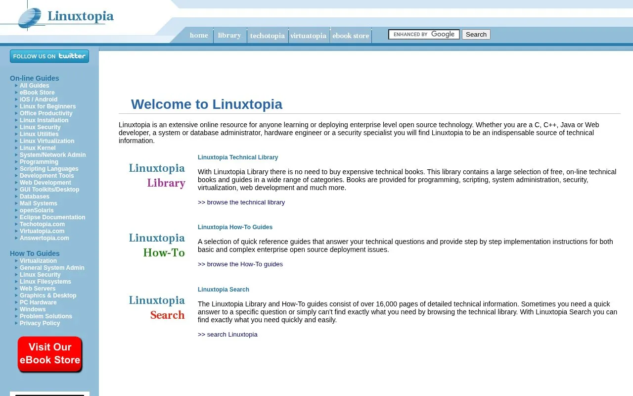 Linuxtopia homepage screenshot