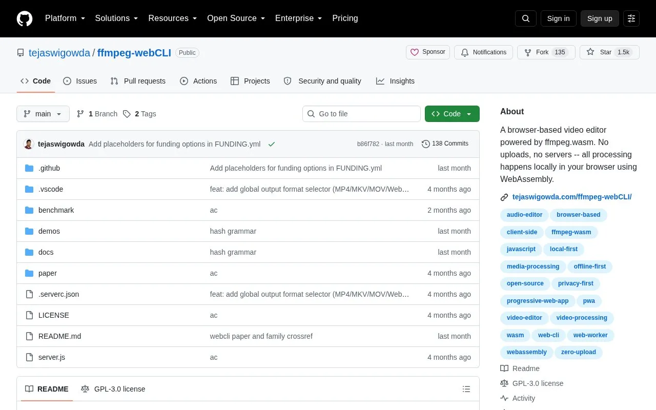 Ffmpeg Web Cli homepage screenshot