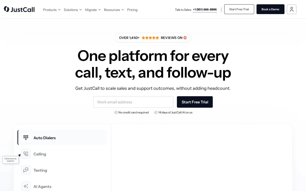 JustCall homepage screenshot