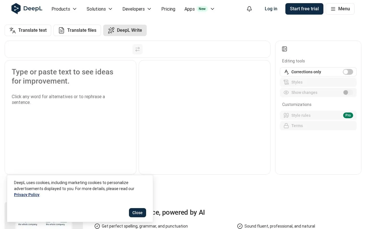 DeepL Write homepage screenshot