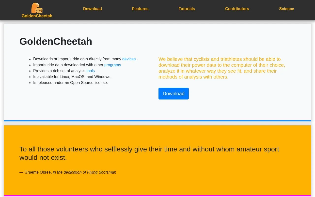 GoldenCheetah homepage screenshot