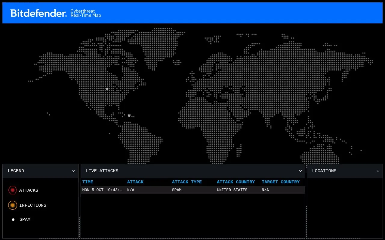 Bitdefender Threat Map homepage screenshot