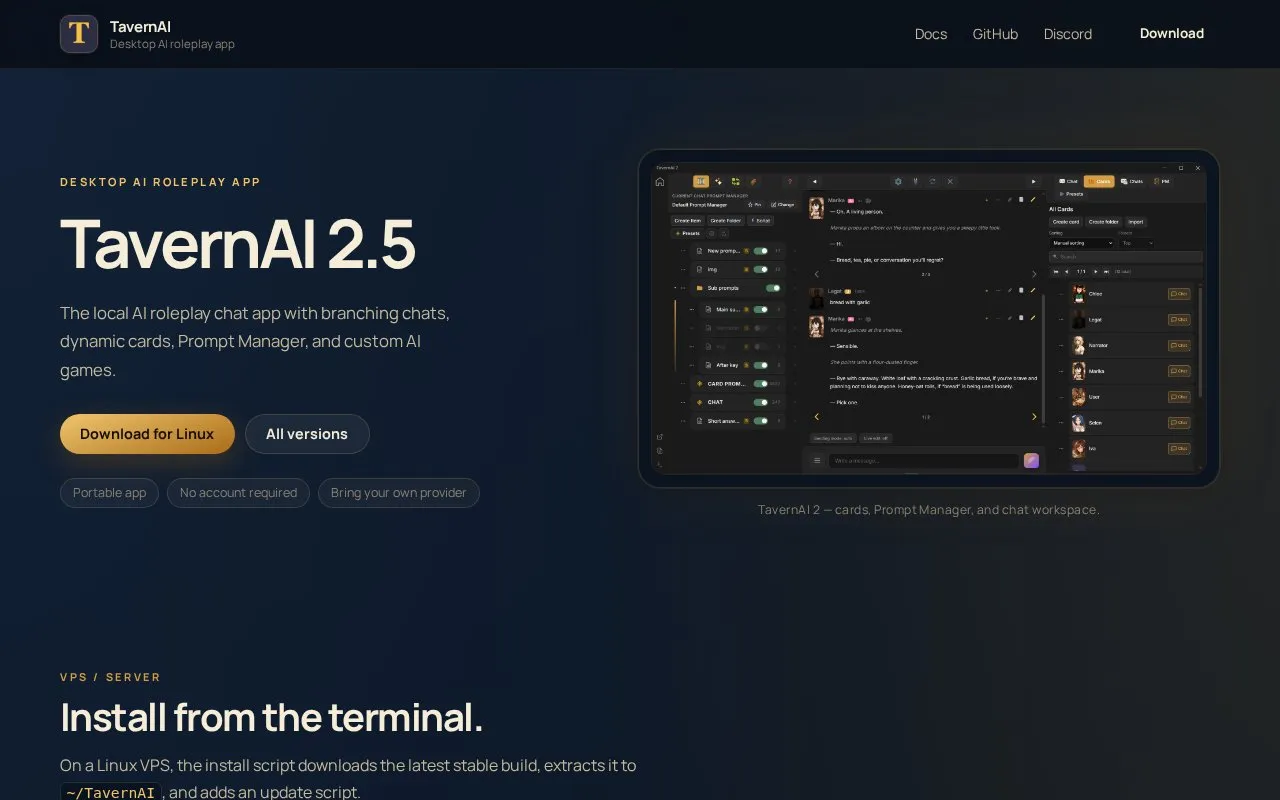 TavernAI homepage screenshot