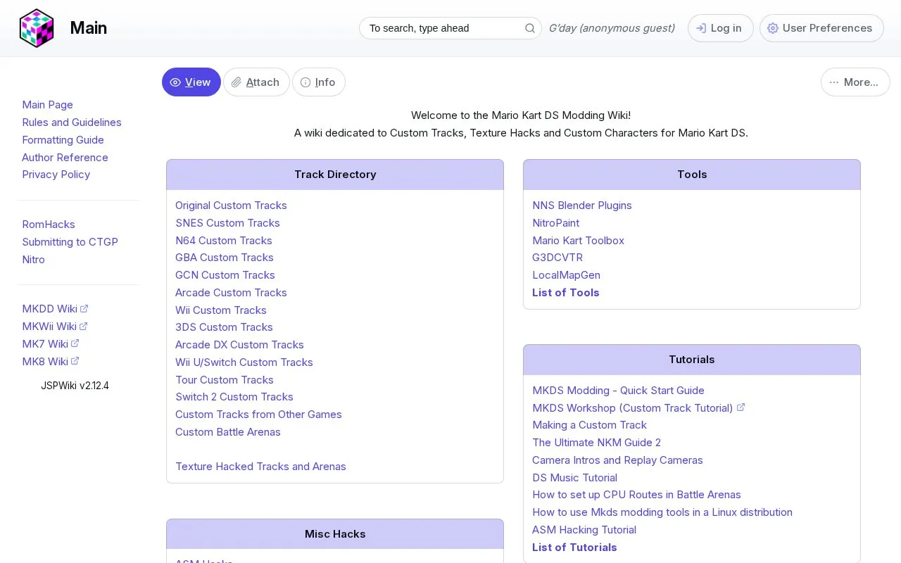 MKDS homepage screenshot