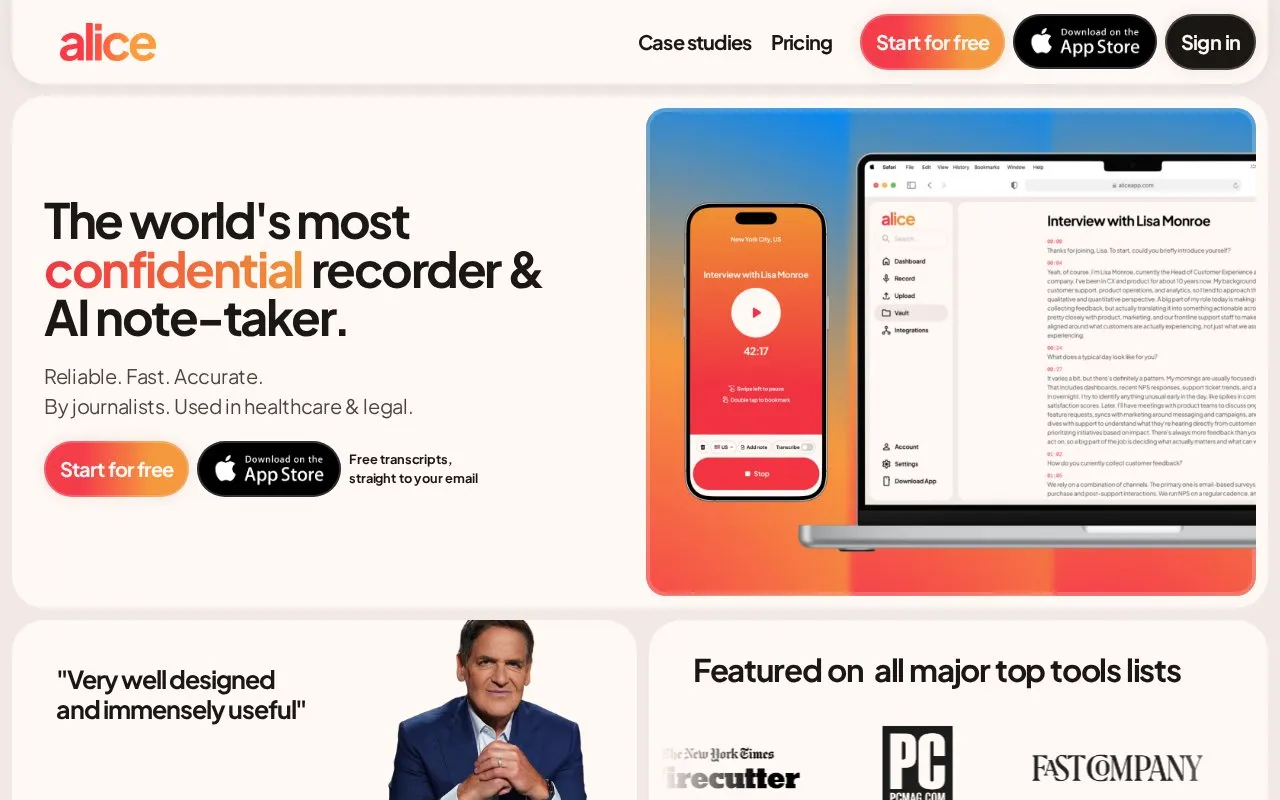 Alice homepage screenshot