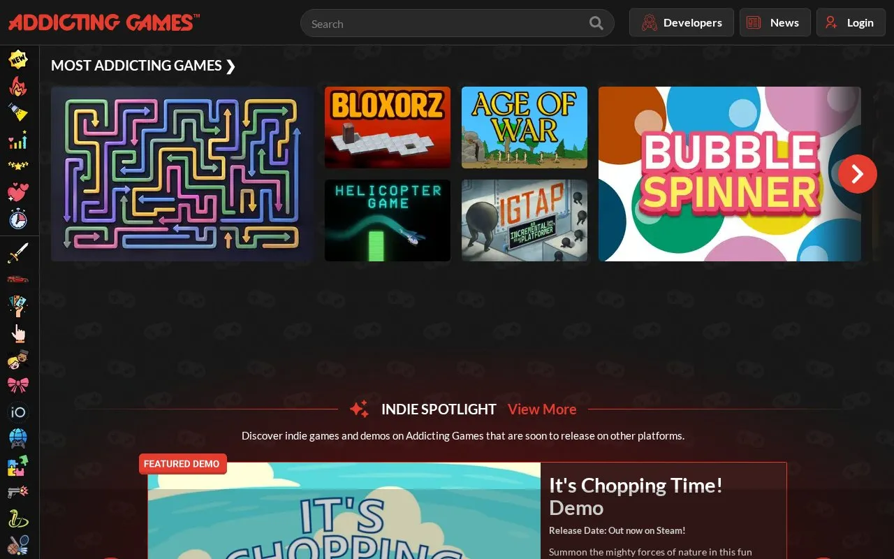 Addicting Games homepage screenshot