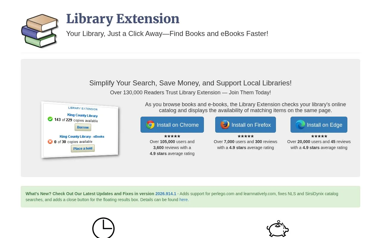 Library Extension homepage screenshot