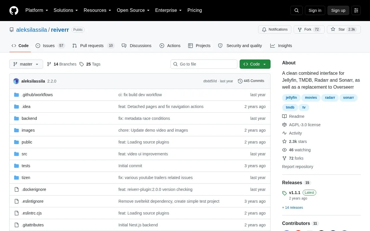 Reiverr homepage screenshot