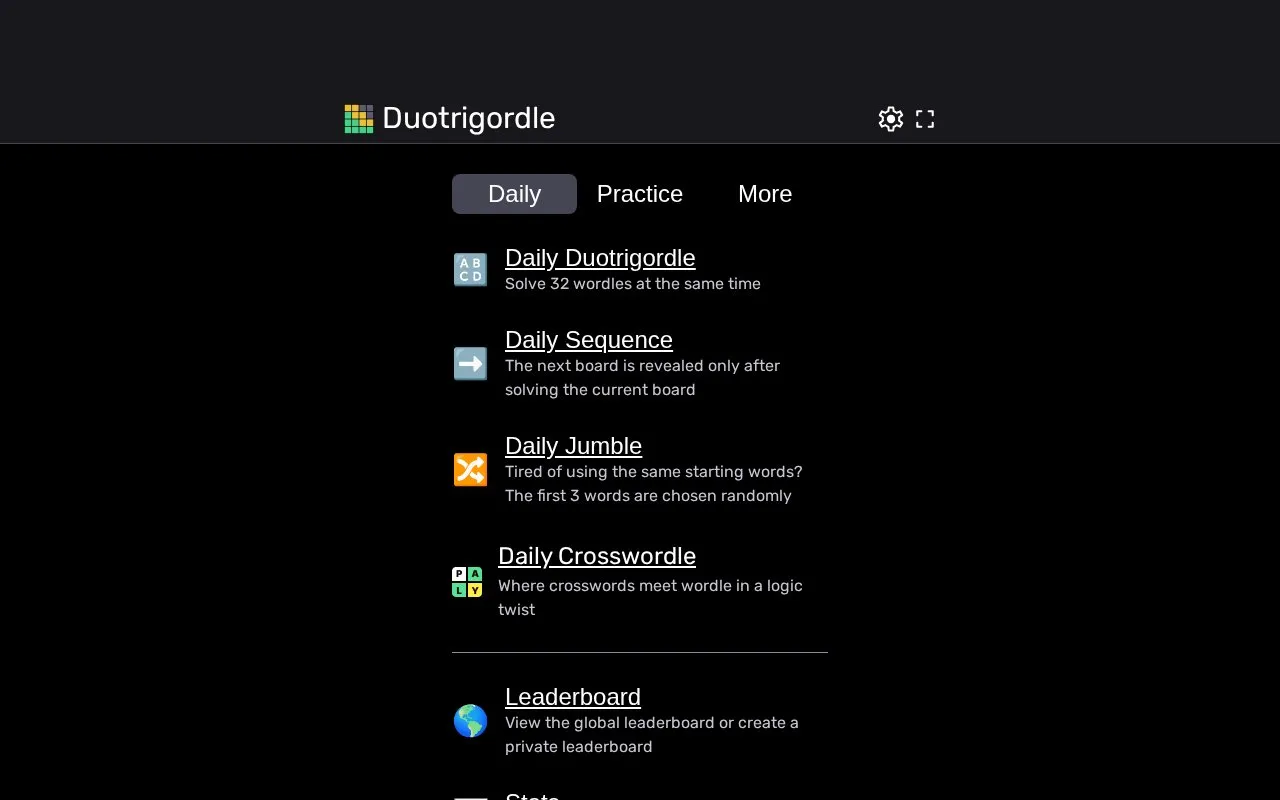 Duotrigordle homepage screenshot
