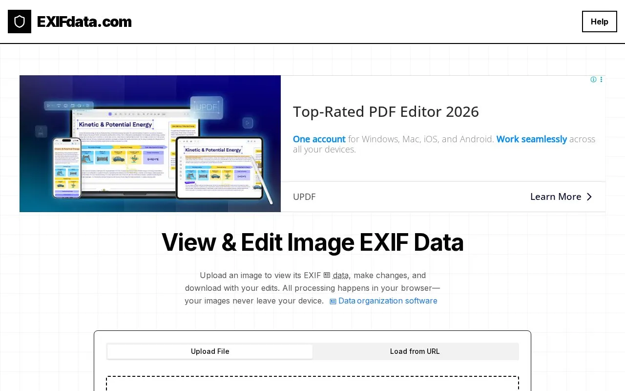 EXIF Data Viewer homepage screenshot