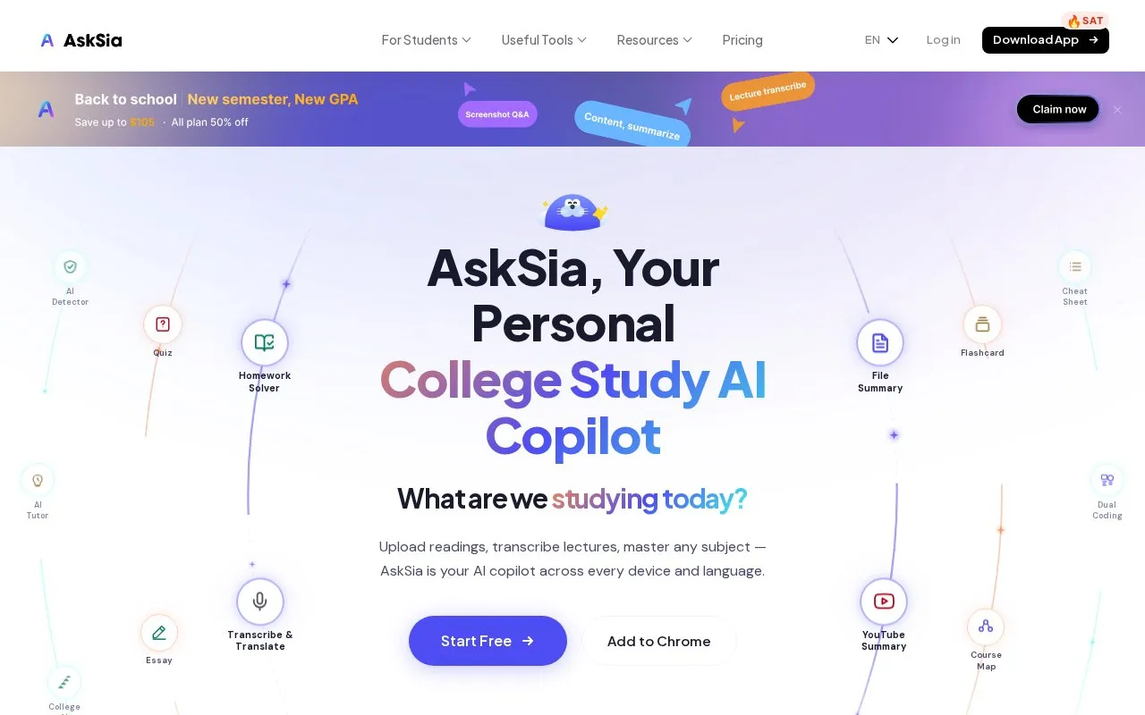 AskSia homepage screenshot