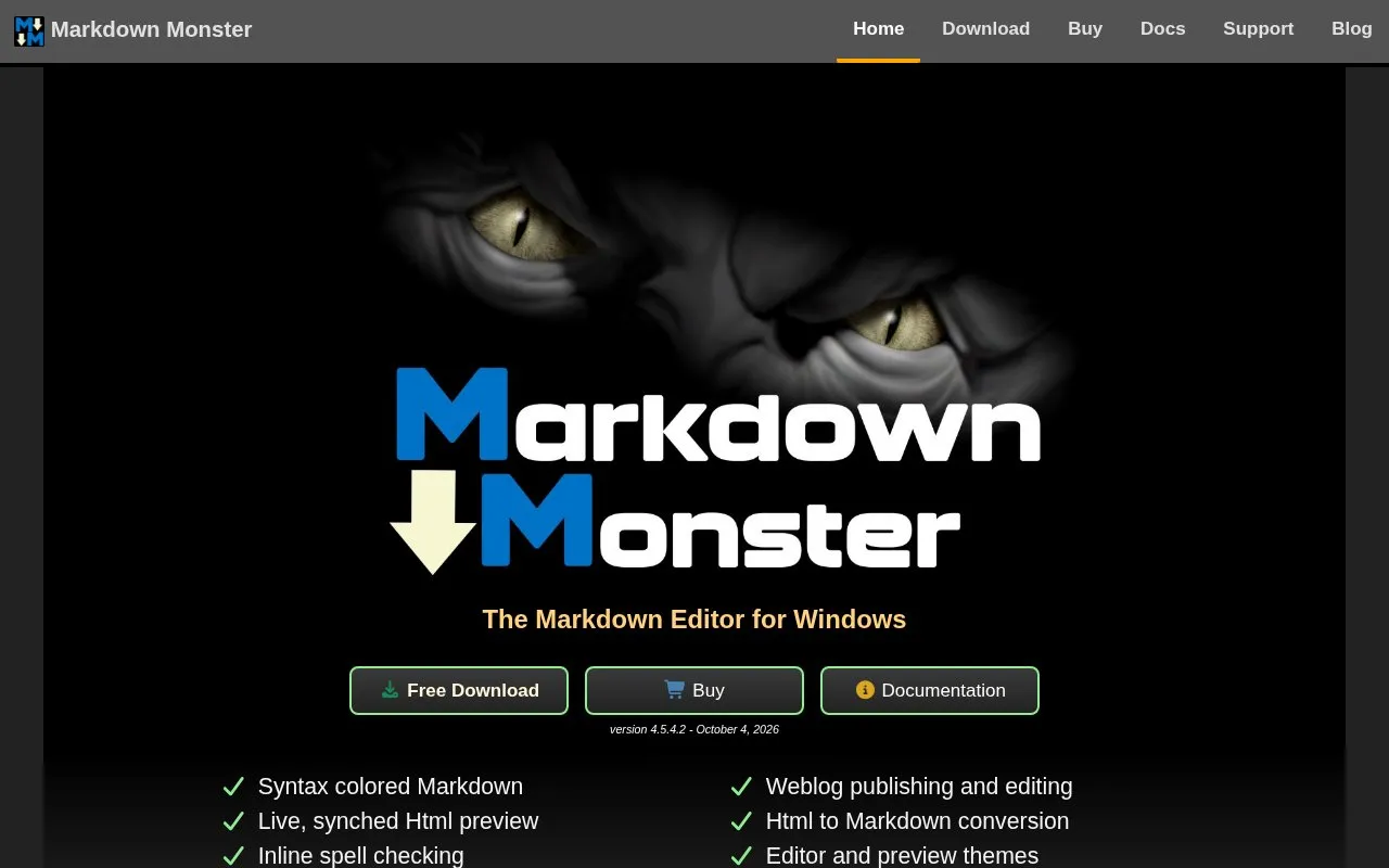 Markdown Monster homepage screenshot