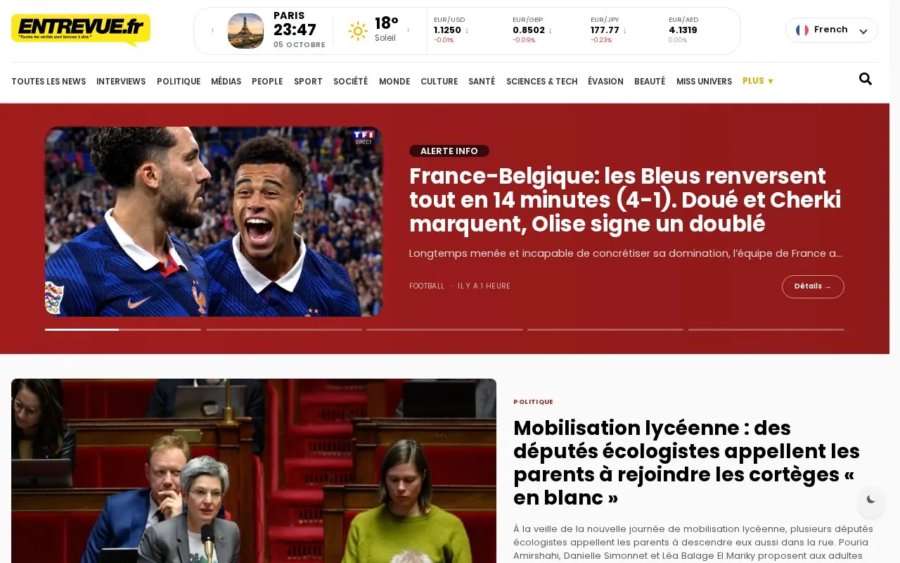 Entrevue homepage screenshot