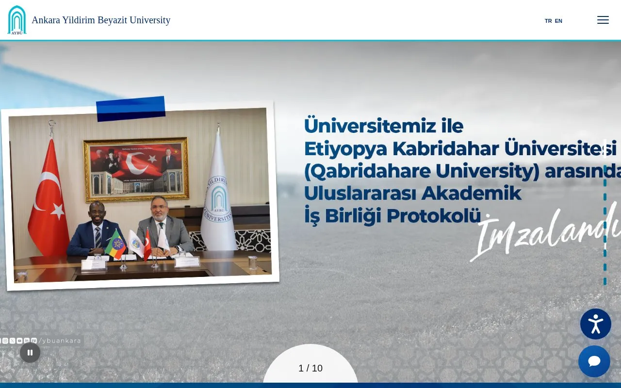Ankara Yildirim Beyazit University homepage screenshot
