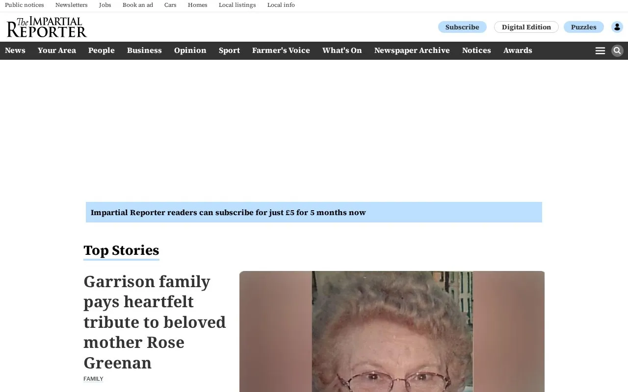 The Impartial Reporter homepage screenshot