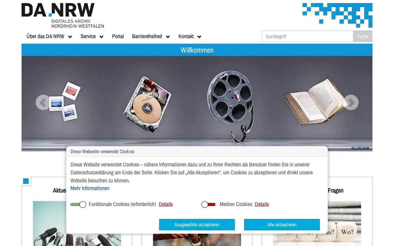 DA NRW homepage screenshot