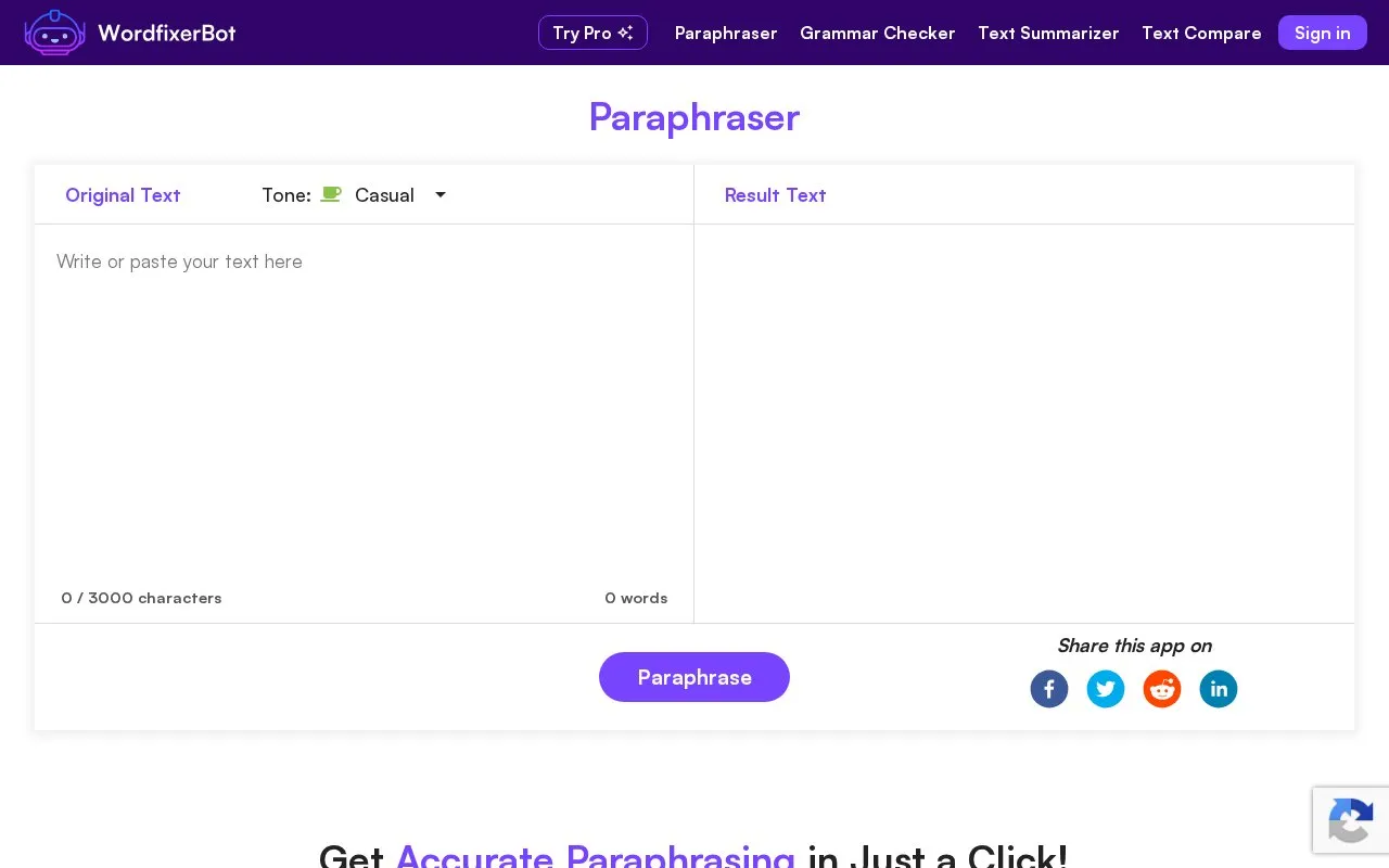 WordfixerBot homepage screenshot