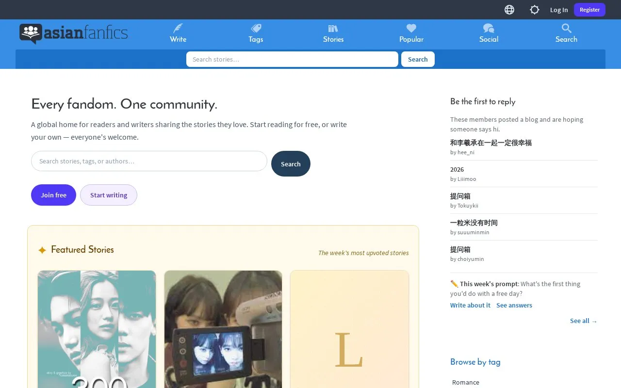 Asianfanfics homepage screenshot