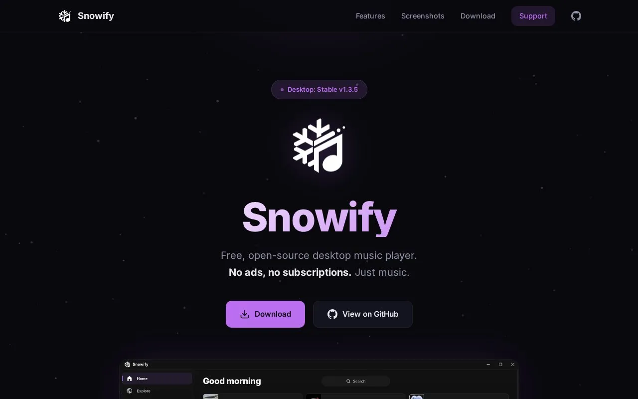 Snowify homepage screenshot