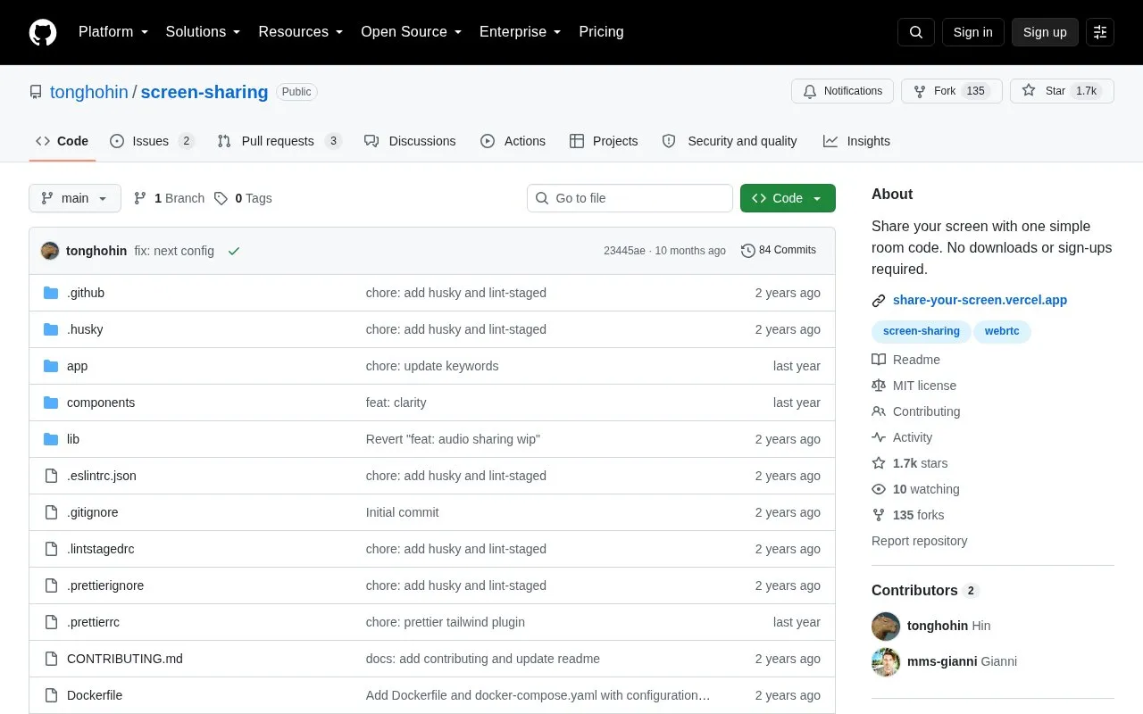 Screen Sharing homepage screenshot