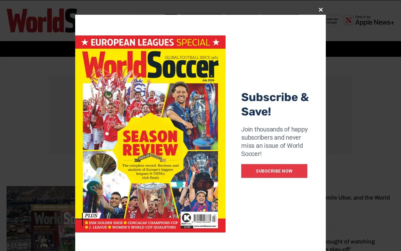 World Soccer homepage screenshot