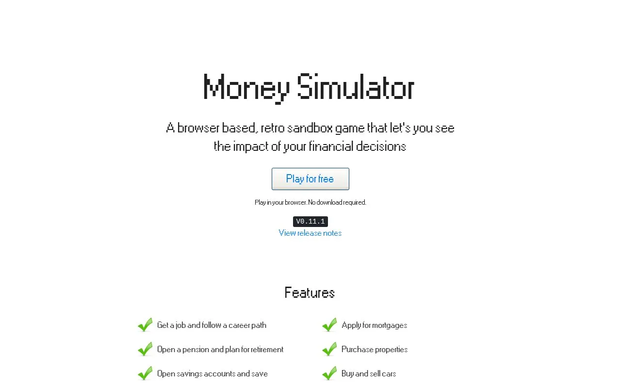 Money Simulator homepage screenshot