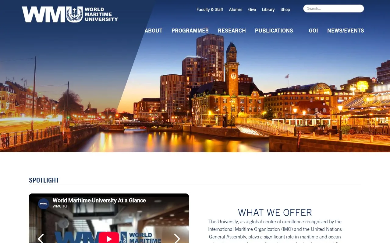 World Maritime University homepage screenshot