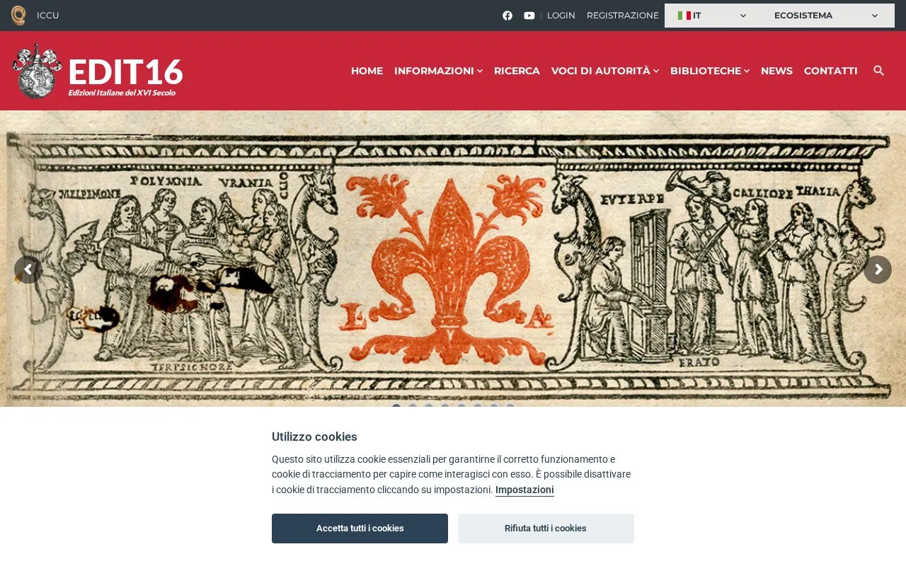Censimento nazionale delle edizioni italiane del XVI secolo homepage screenshot
