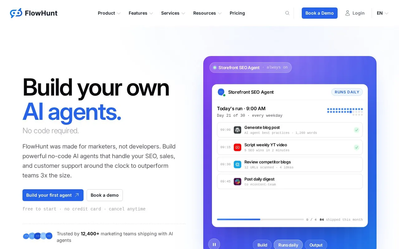 FlowHunt homepage screenshot
