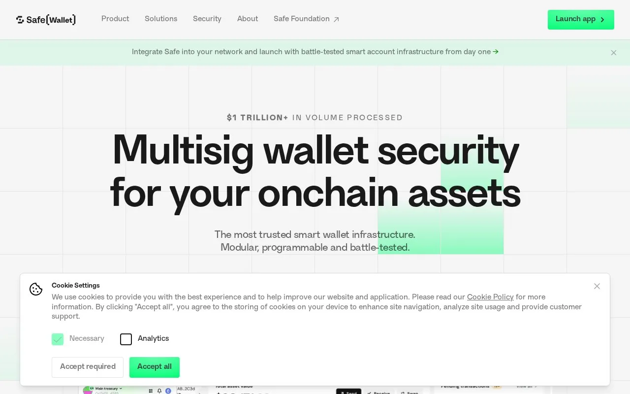 Safe homepage screenshot