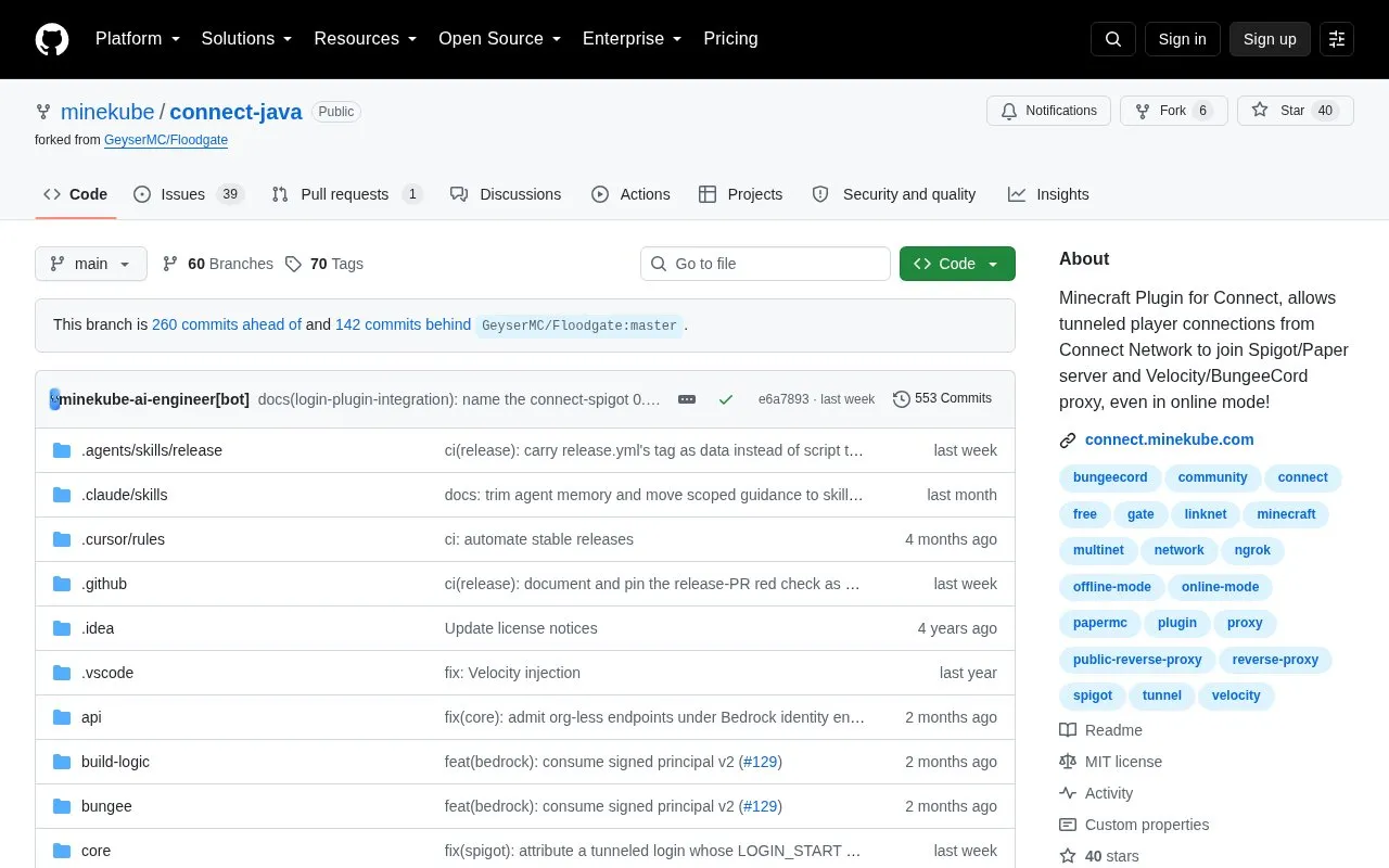 Connect Java homepage screenshot
