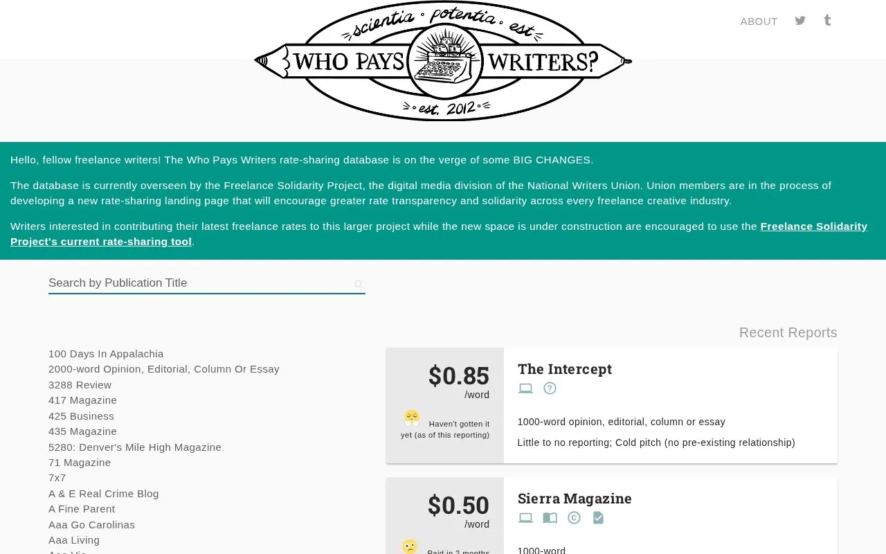 WhoPaysWriters homepage screenshot