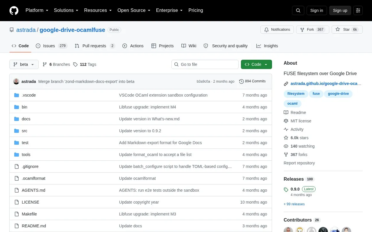 google-drive-ocamlfuse homepage screenshot