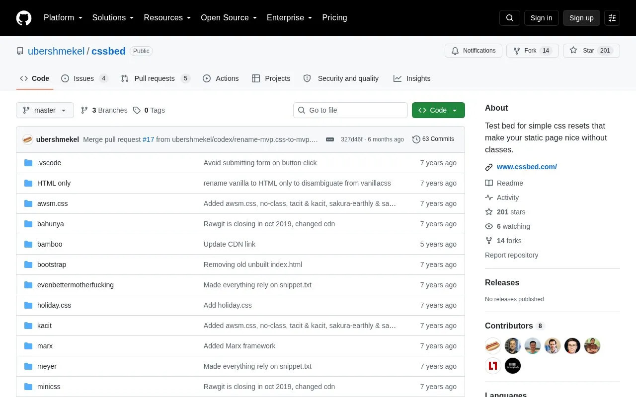 Cssbed homepage screenshot