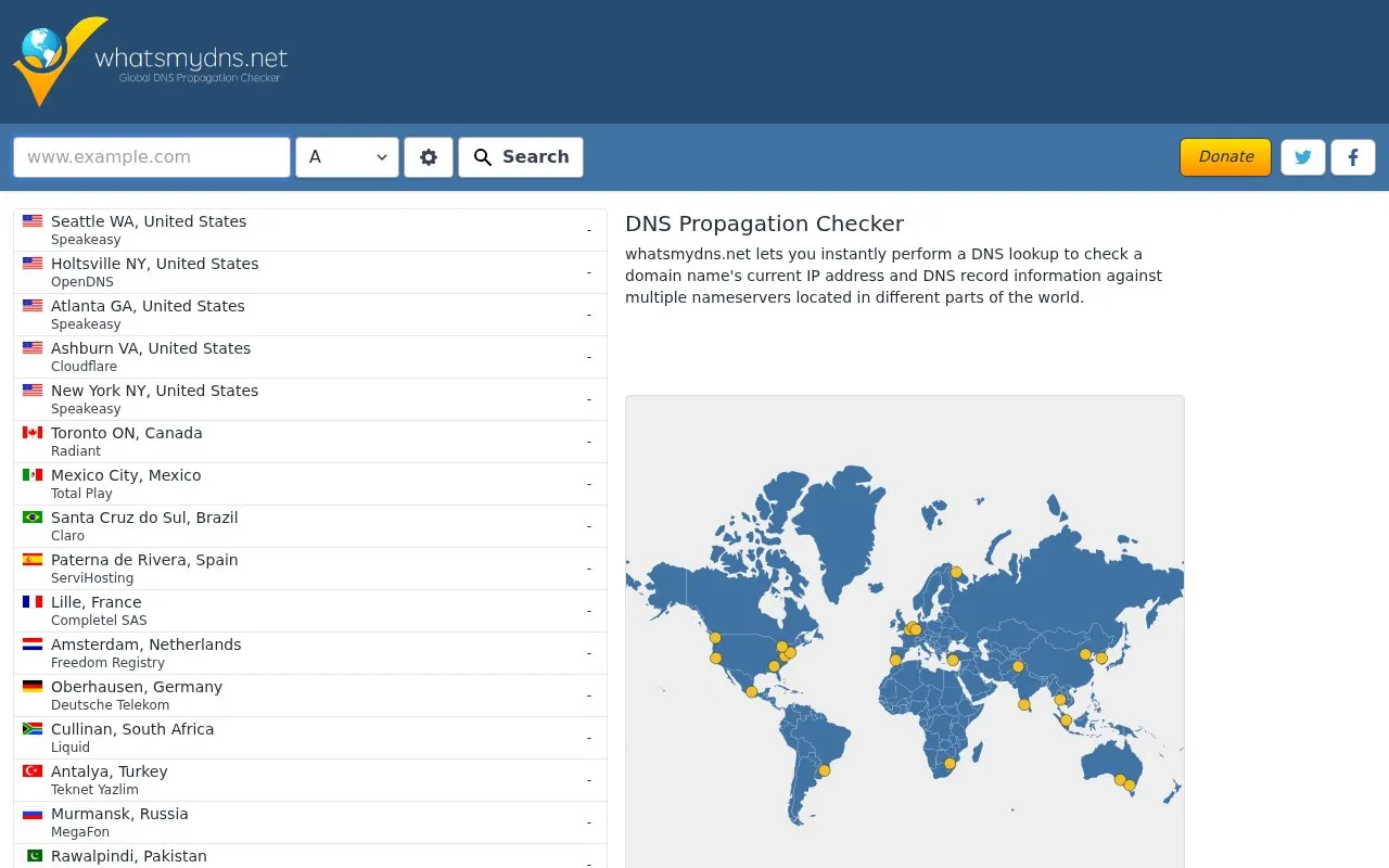 WhatsMyDNS homepage screenshot