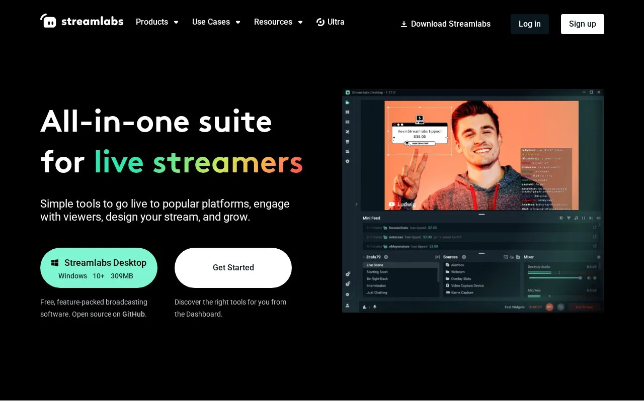 Streamlabs homepage screenshot