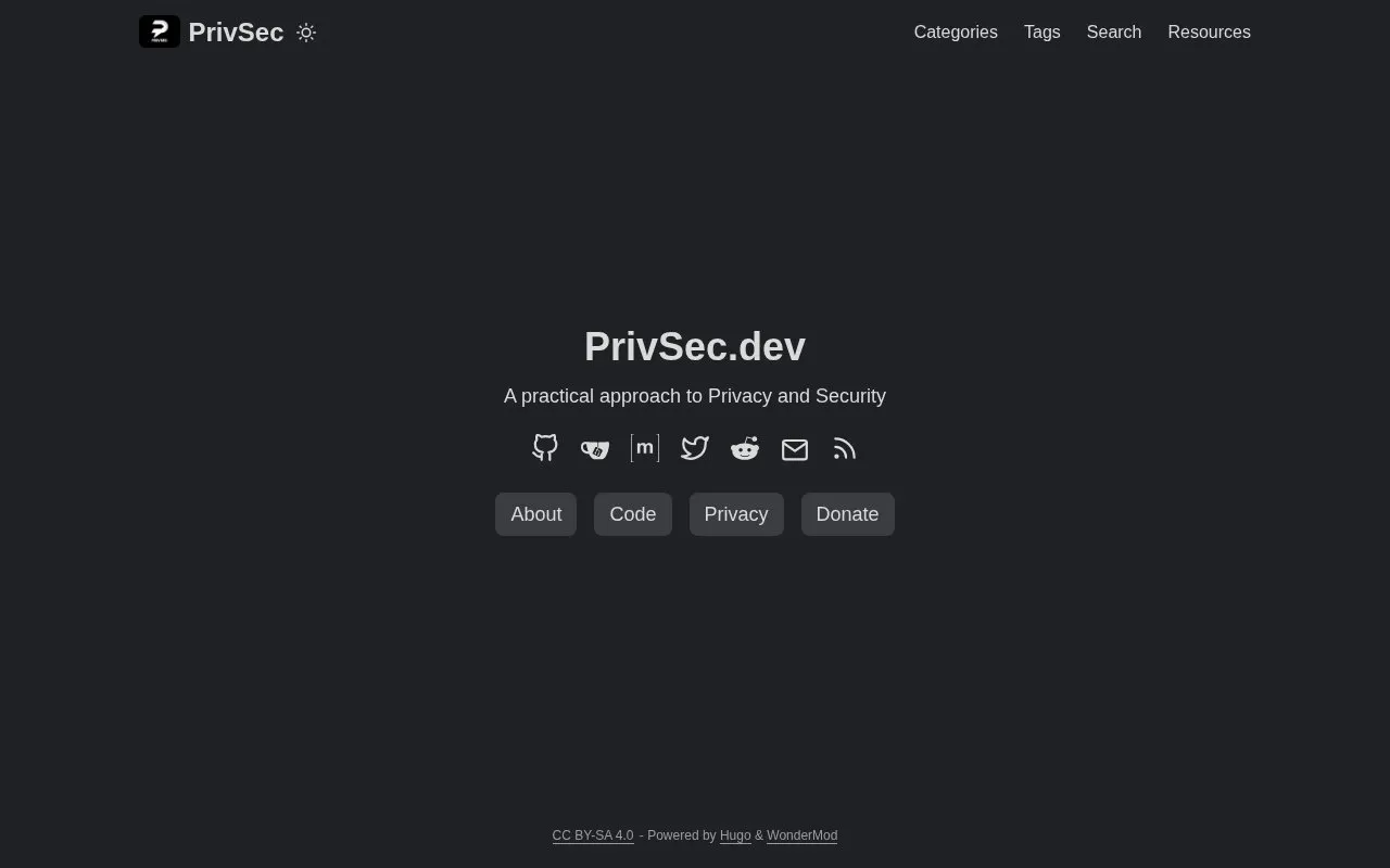 PrivSec homepage screenshot