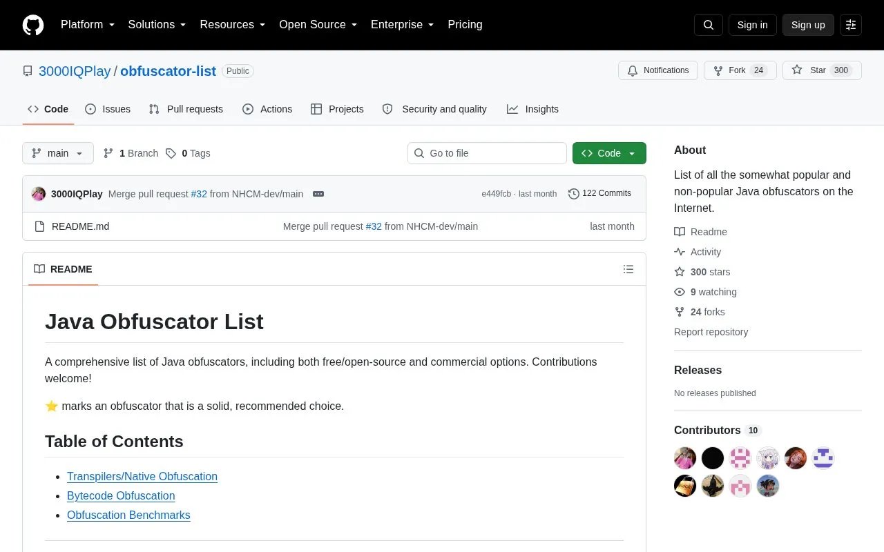 Obfuscator List homepage screenshot