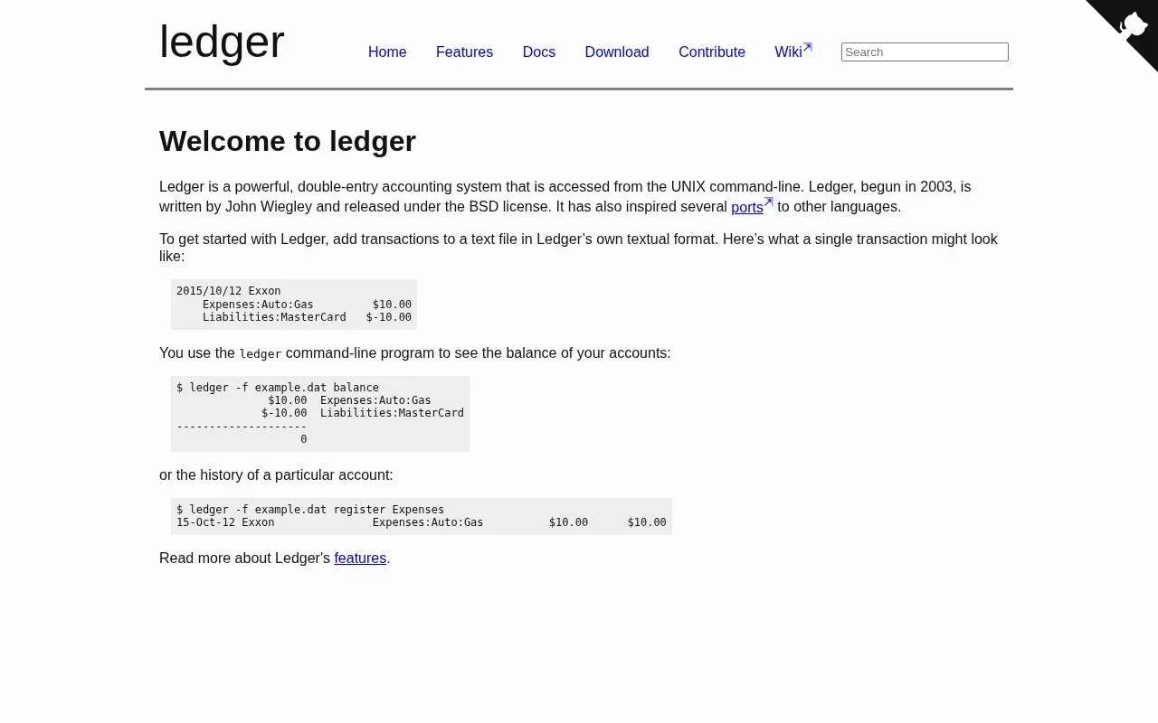 Ledger homepage screenshot