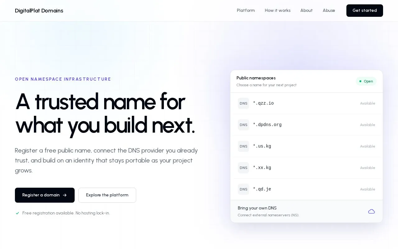 DigitalPlat homepage screenshot
