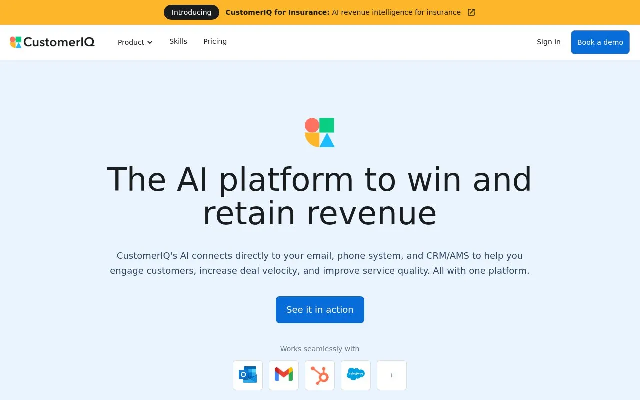 CustomerIQ homepage screenshot