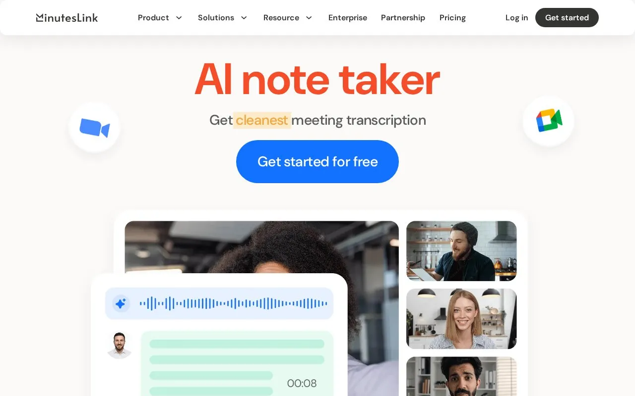 MinutesLink homepage screenshot