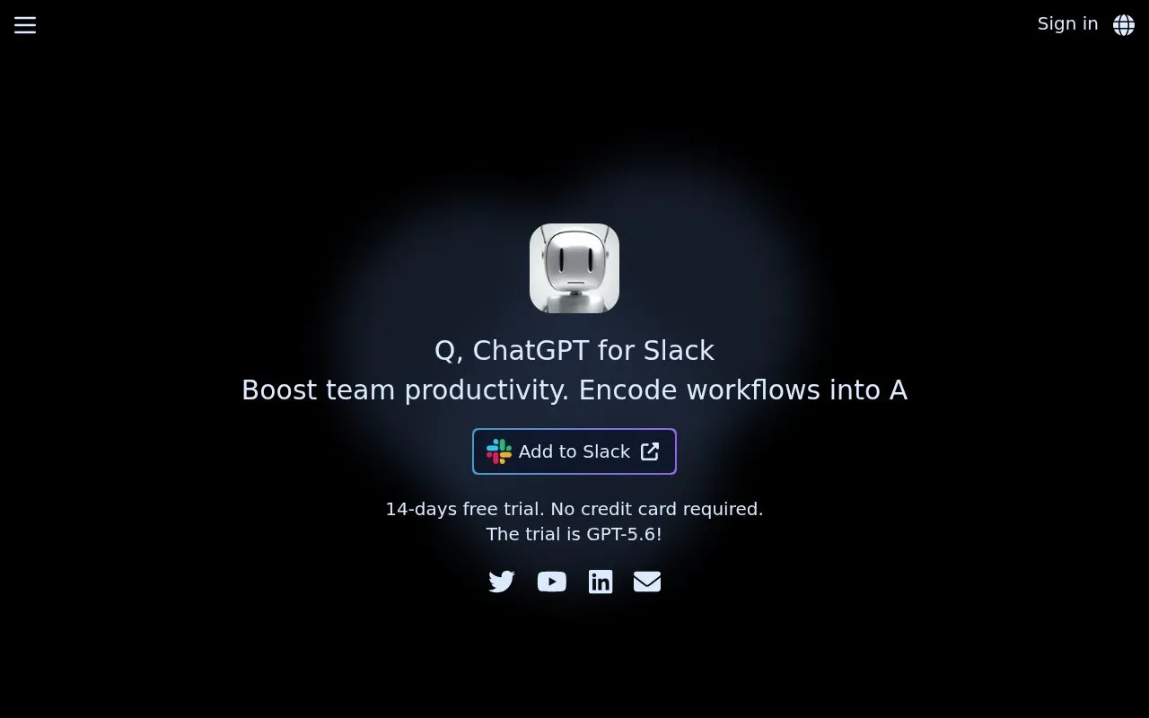 Q, ChatGPT for Slack homepage screenshot