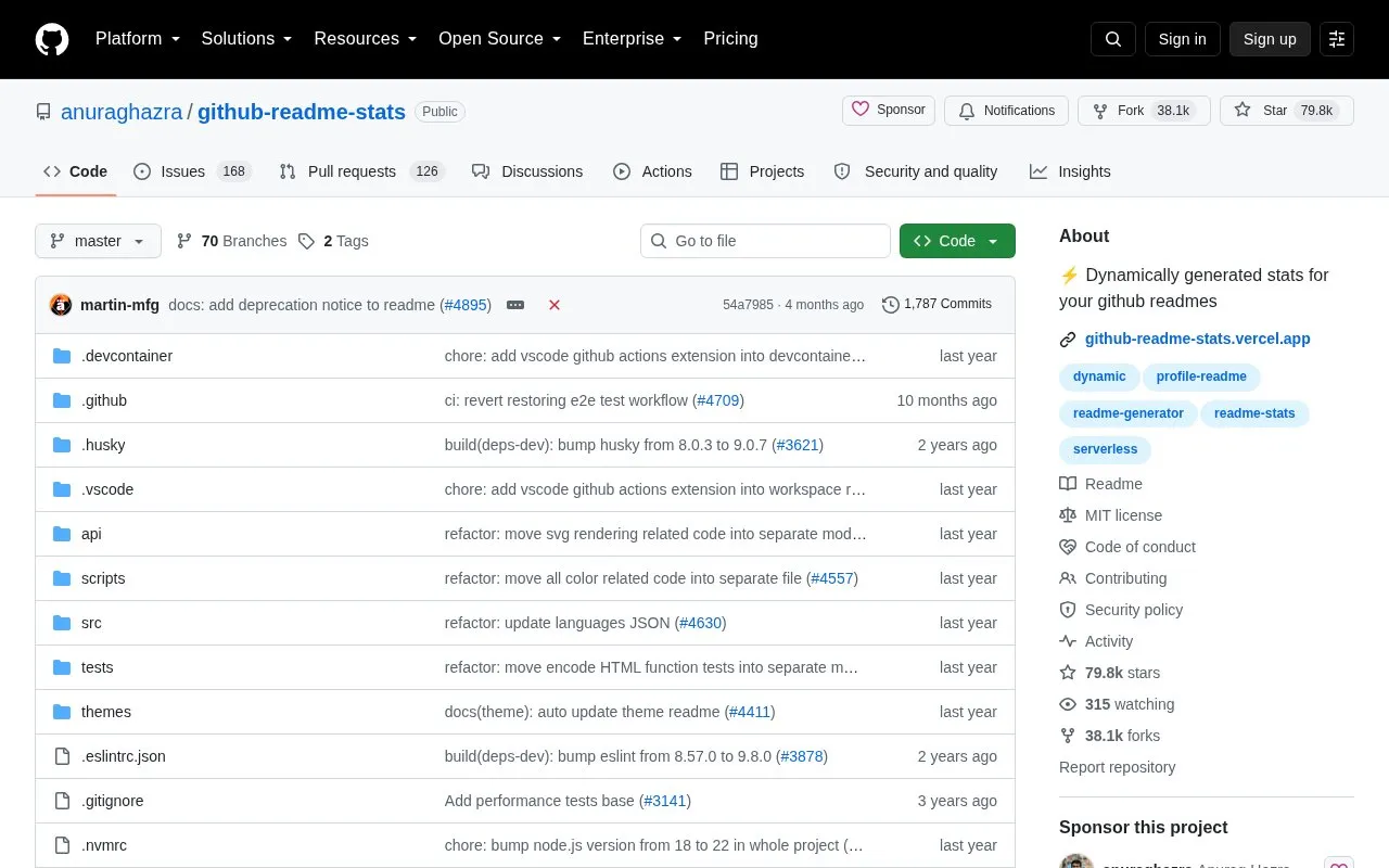 GitHub Readme Stats homepage screenshot