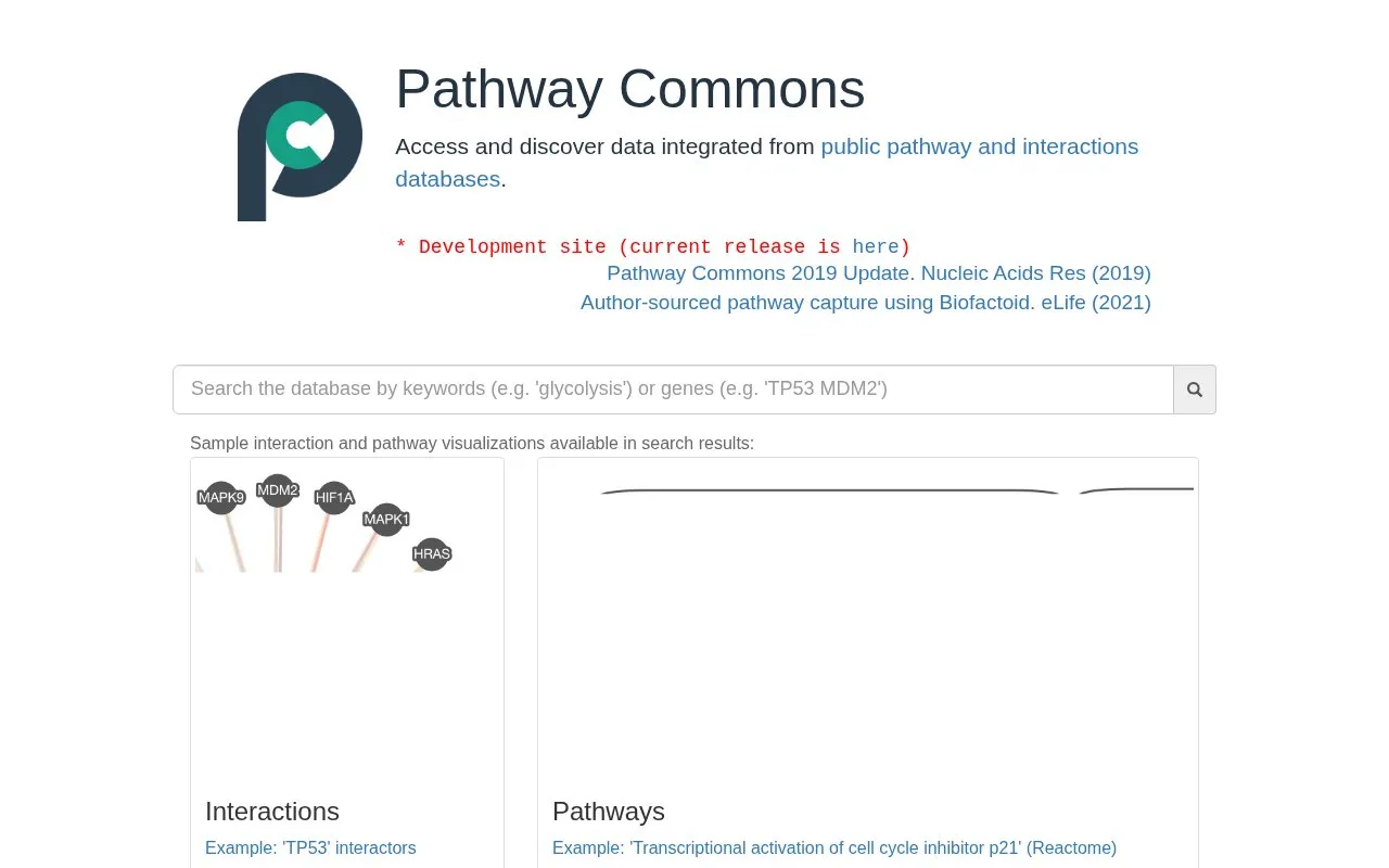 Pathway Commons homepage screenshot