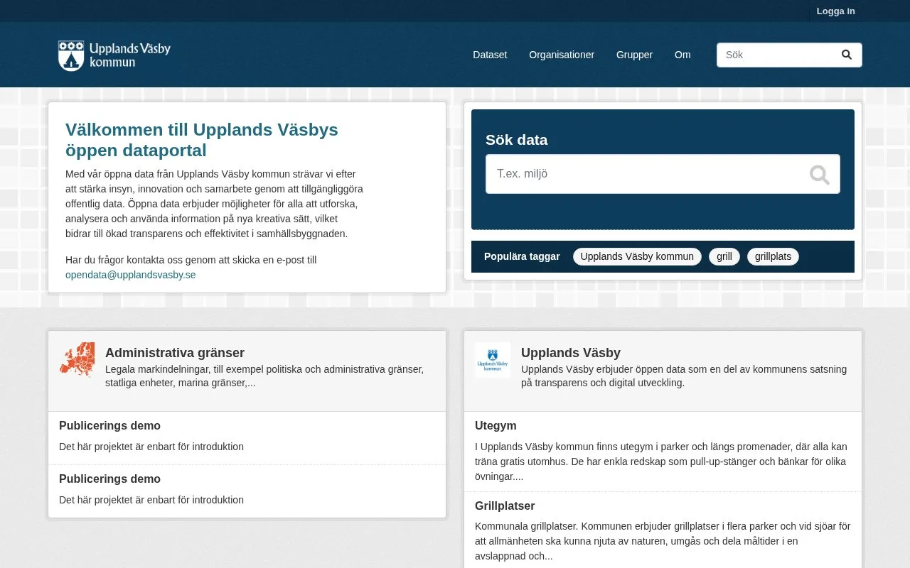 Upplands Väsby Municipality Open Data portal homepage screenshot