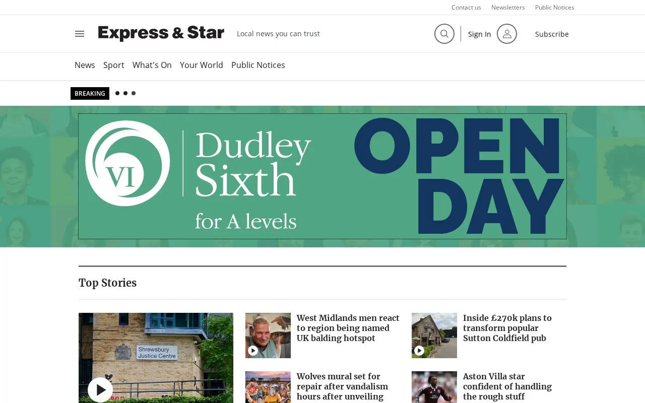 Express & Star homepage screenshot